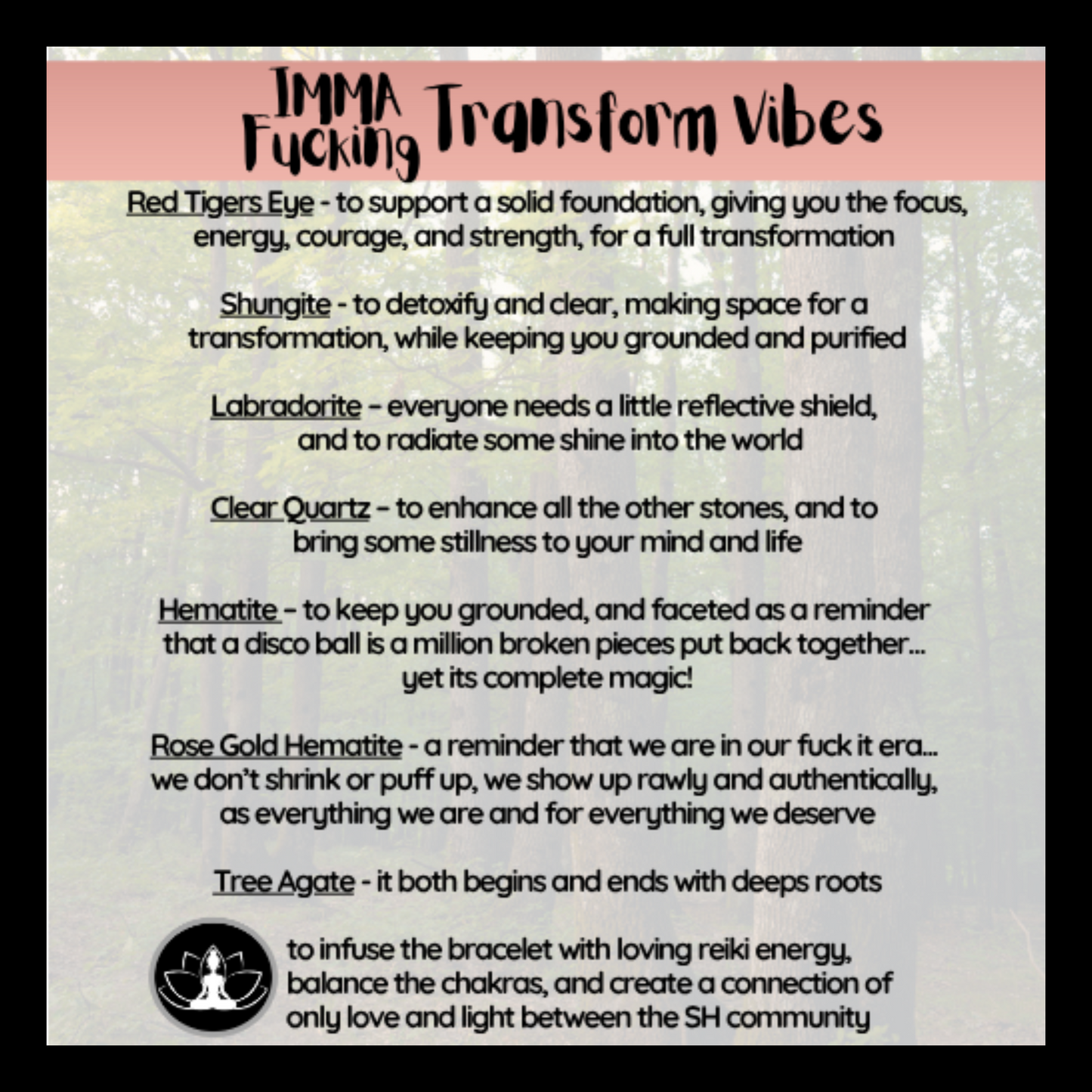 IMMA Fucking Transform Vibes Intentional Reiki Infused Bracelet