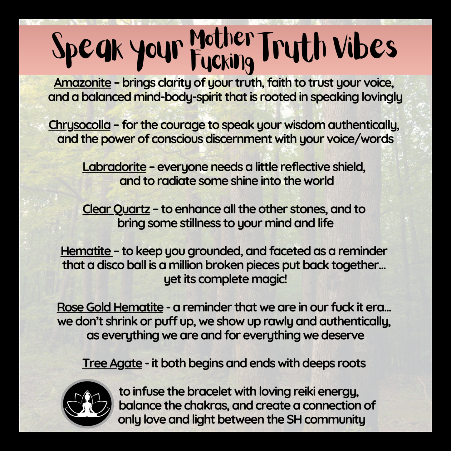 Speak your Mother Fucking Truth Vibes Intentional Reiki Infused Bracelet